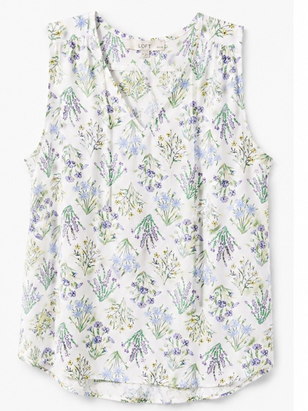 LOFT Lavender Multi Floral Tie-Neck Shell